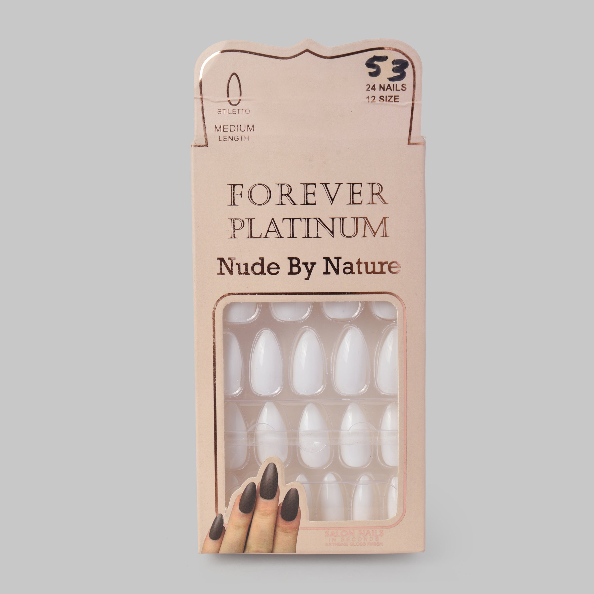 Forever Platinum Nails Round Medium Lenth 53